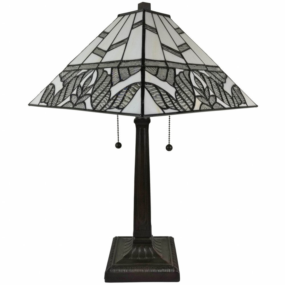 22" Dark Brown Metal Two Light Candlestick Table Lamp With White Shade — view 1
