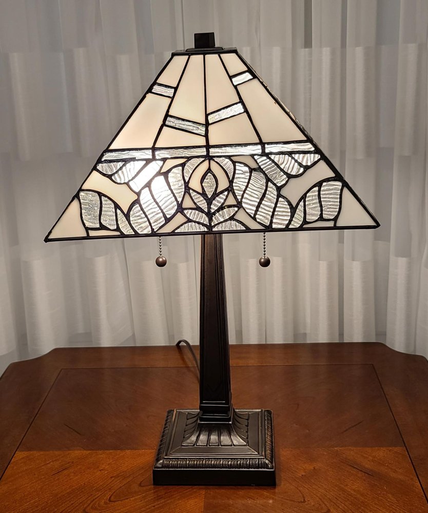 22" Dark Brown Metal Two Light Candlestick Table Lamp With White Shade — view 4