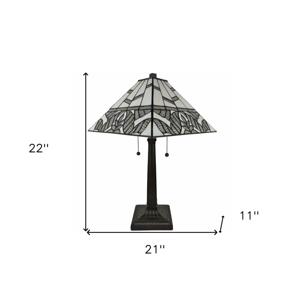 22" Dark Brown Metal Two Light Candlestick Table Lamp With White Shade — view 6