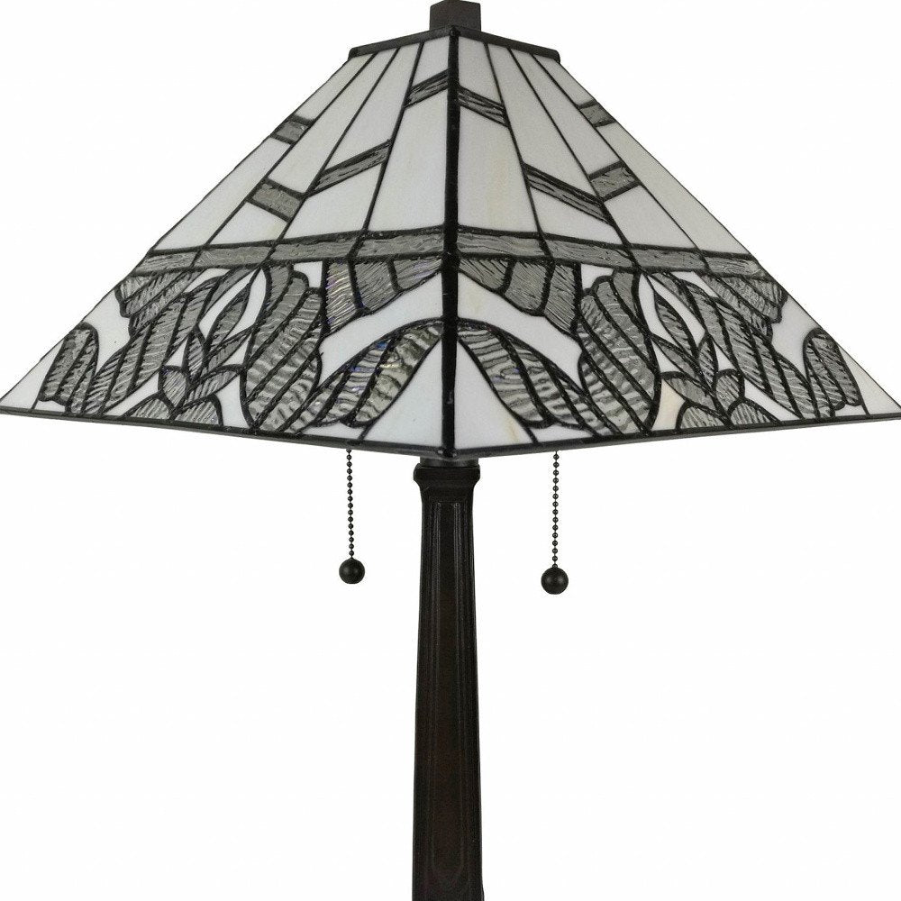 22" Dark Brown Metal Two Light Candlestick Table Lamp With White Shade — view 7