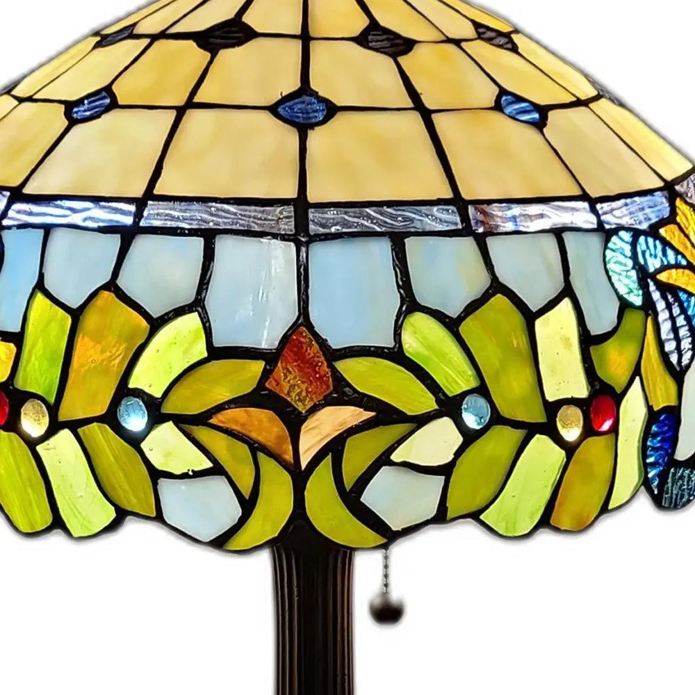 23" Dark Brown Metal Two Light Candlestick Table Lamp With Green Shade HomeRoots