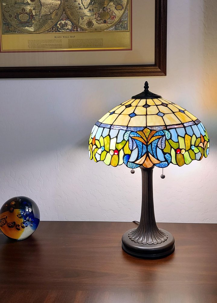 23" Dark Brown Metal Two Light Candlestick Table Lamp With Green Shade HomeRoots