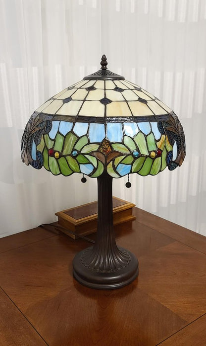 23" Dark Brown Metal Two Light Candlestick Table Lamp With Green Shade HomeRoots