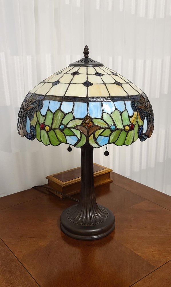 23" Dark Brown Metal Two Light Candlestick Table Lamp With Green Shade — view 3