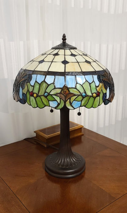 23" Dark Brown Metal Two Light Candlestick Table Lamp With Green Shade HomeRoots