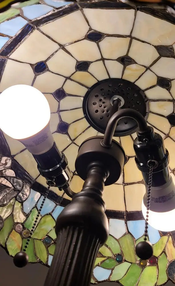 23" Dark Brown Metal Two Light Candlestick Table Lamp With Green Shade HomeRoots