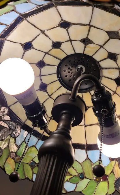 23" Dark Brown Metal Two Light Candlestick Table Lamp With Green Shade HomeRoots