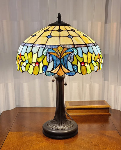 23" Dark Brown Metal Two Light Candlestick Table Lamp With Green Shade HomeRoots