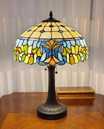 23" Dark Brown Metal Two Light Candlestick Table Lamp With Green Shade HomeRoots