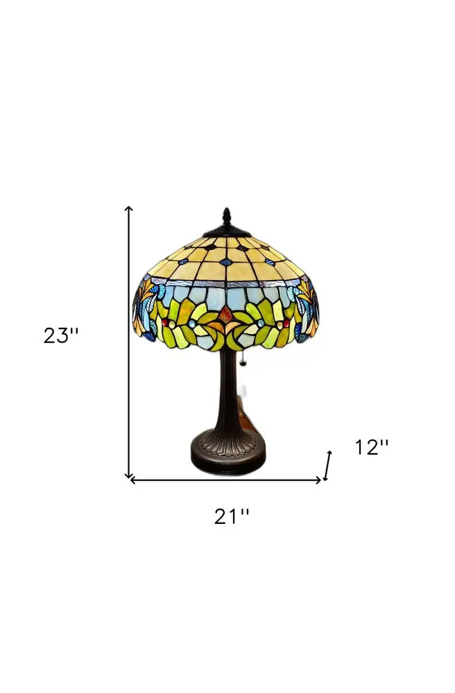 23" Dark Brown Metal Two Light Candlestick Table Lamp With Green Shade HomeRoots