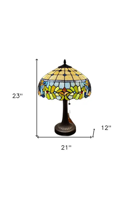 23" Dark Brown Metal Two Light Candlestick Table Lamp With Green Shade HomeRoots