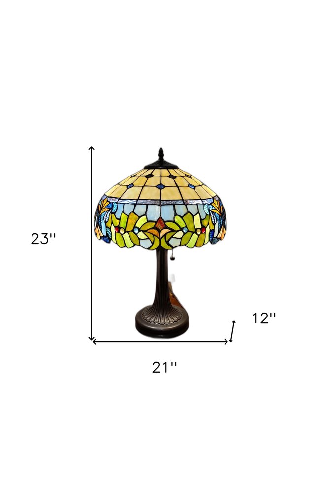 23" Dark Brown Metal Two Light Candlestick Table Lamp With Green Shade HomeRoots