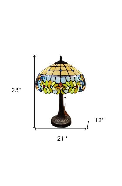 23" Dark Brown Metal Two Light Candlestick Table Lamp With Green Shade HomeRoots
