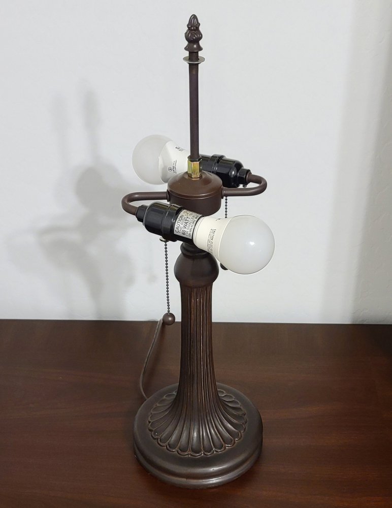 23" Dark Brown Metal Two Light Candlestick Table Lamp With Green Shade — view 7