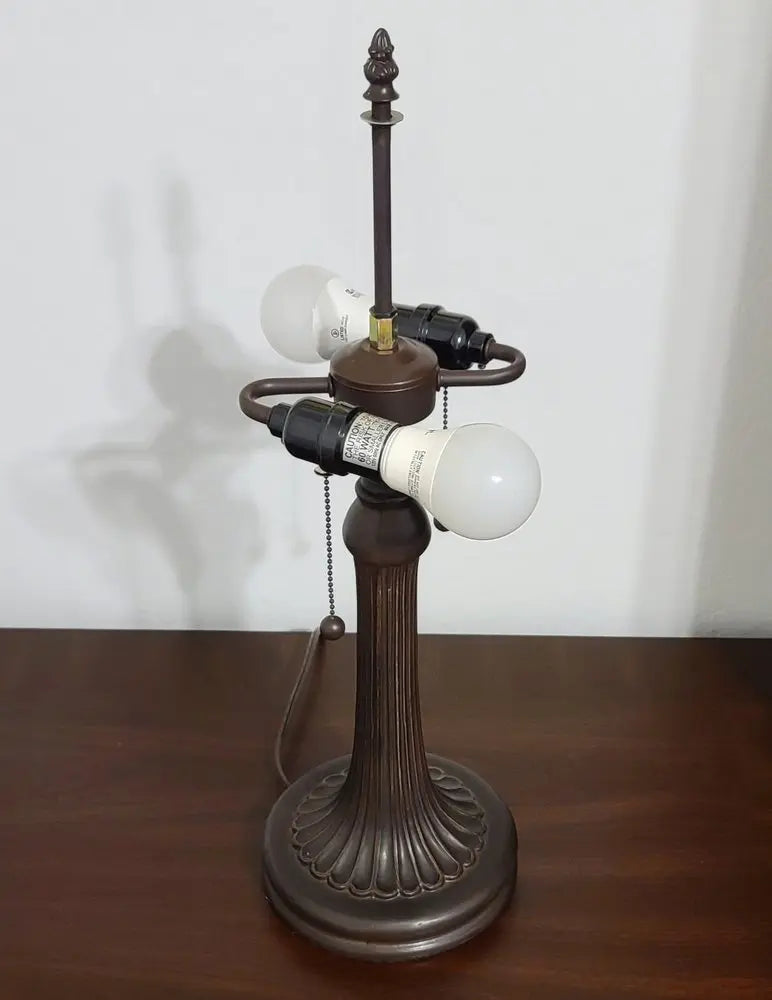 23" Dark Brown Metal Two Light Candlestick Table Lamp With Green Shade HomeRoots