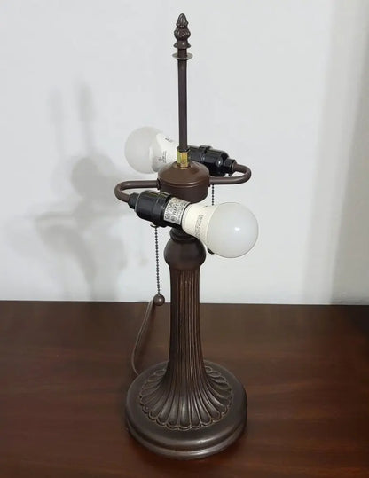 23" Dark Brown Metal Two Light Candlestick Table Lamp With Green Shade HomeRoots