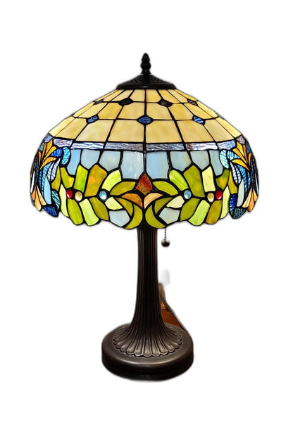 23" Dark Brown Metal Two Light Candlestick Table Lamp With Green Shade HomeRoots