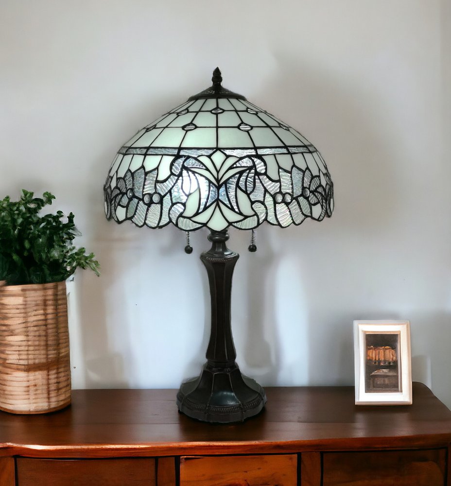 23" Dark Brown Metal Two Light Candlestick Table Lamp With White Shade HomeRoots