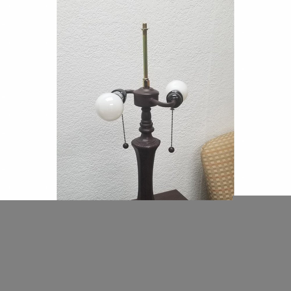 23" Dark Brown Metal Two Light Candlestick Table Lamp With White Shade HomeRoots