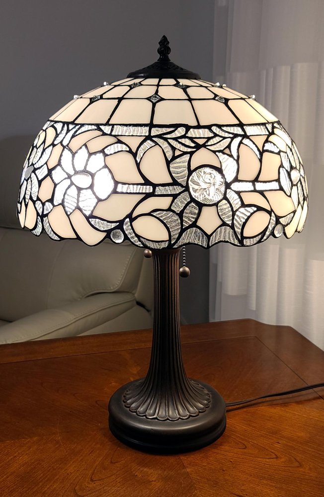 23" Dark Brown Metal Two Light Candlestick Table Lamp With White Shade — view 1