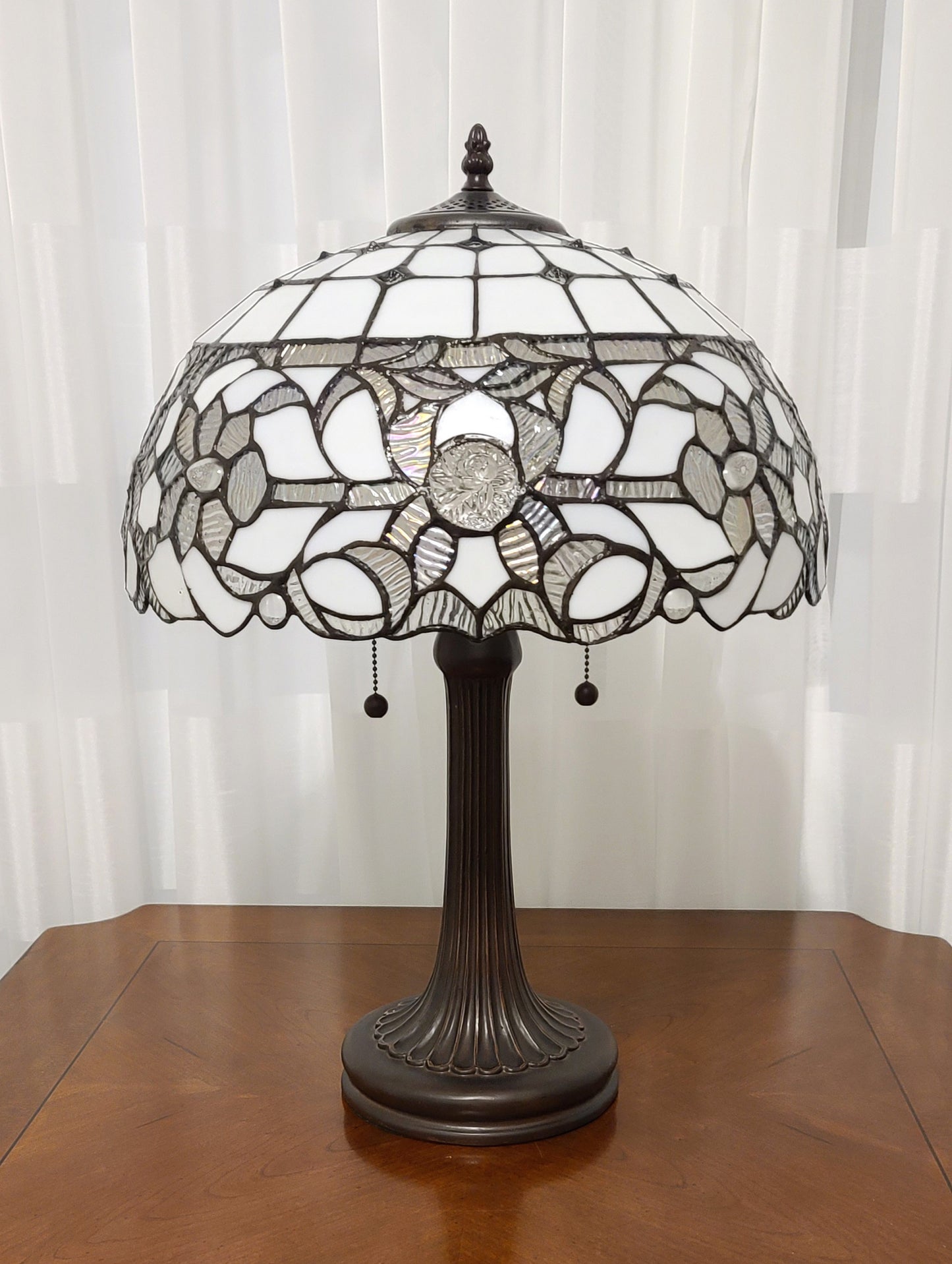 23" Dark Brown Metal Two Light Candlestick Table Lamp With White Shade