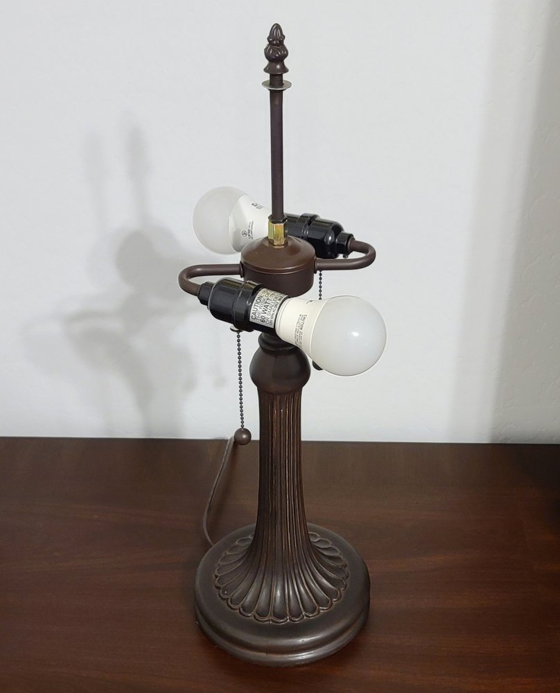 23" Dark Brown Metal Two Light Candlestick Table Lamp With White Shade — view 4
