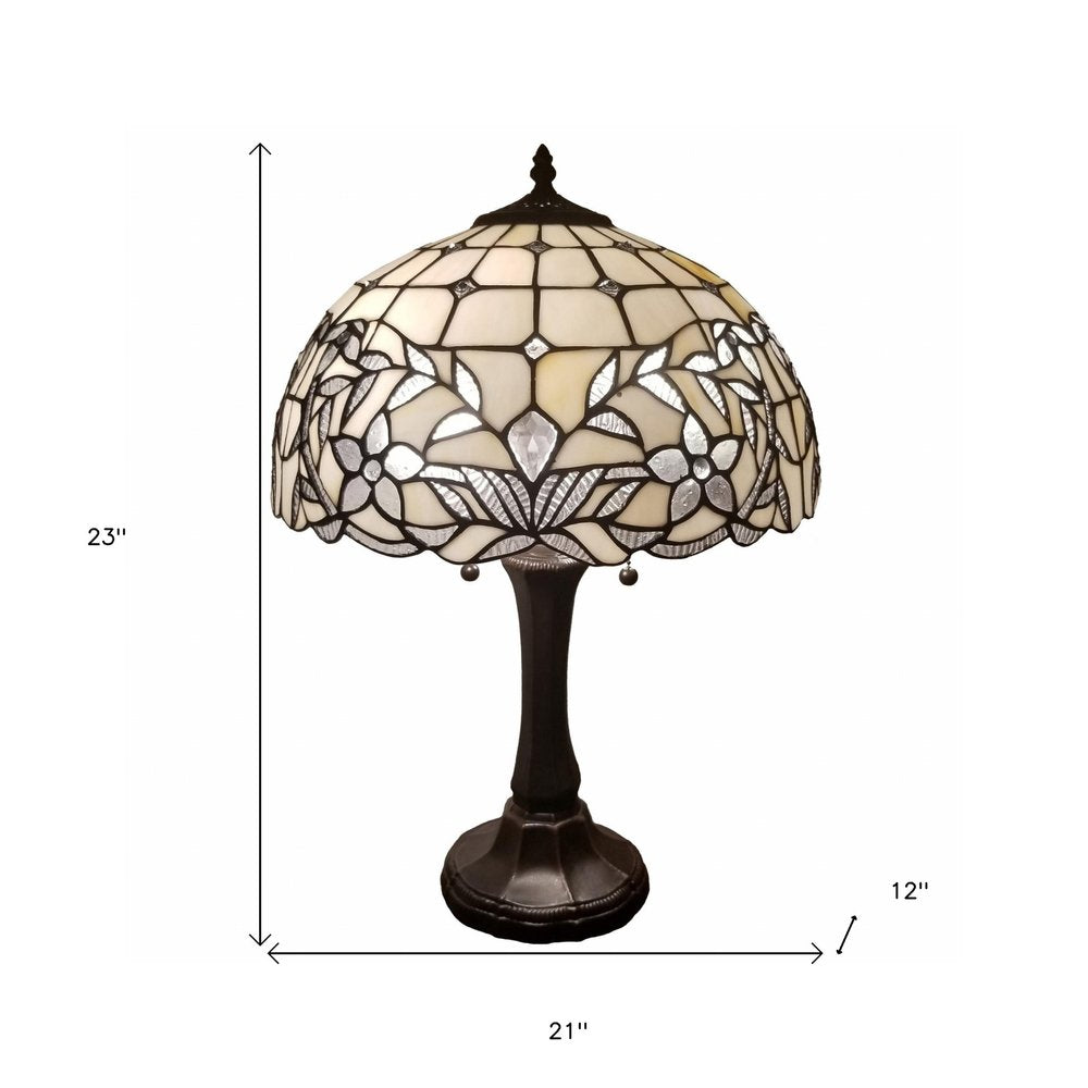 23" Dark Brown Metal Two Light Candlestick Table Lamp With White Shade HomeRoots