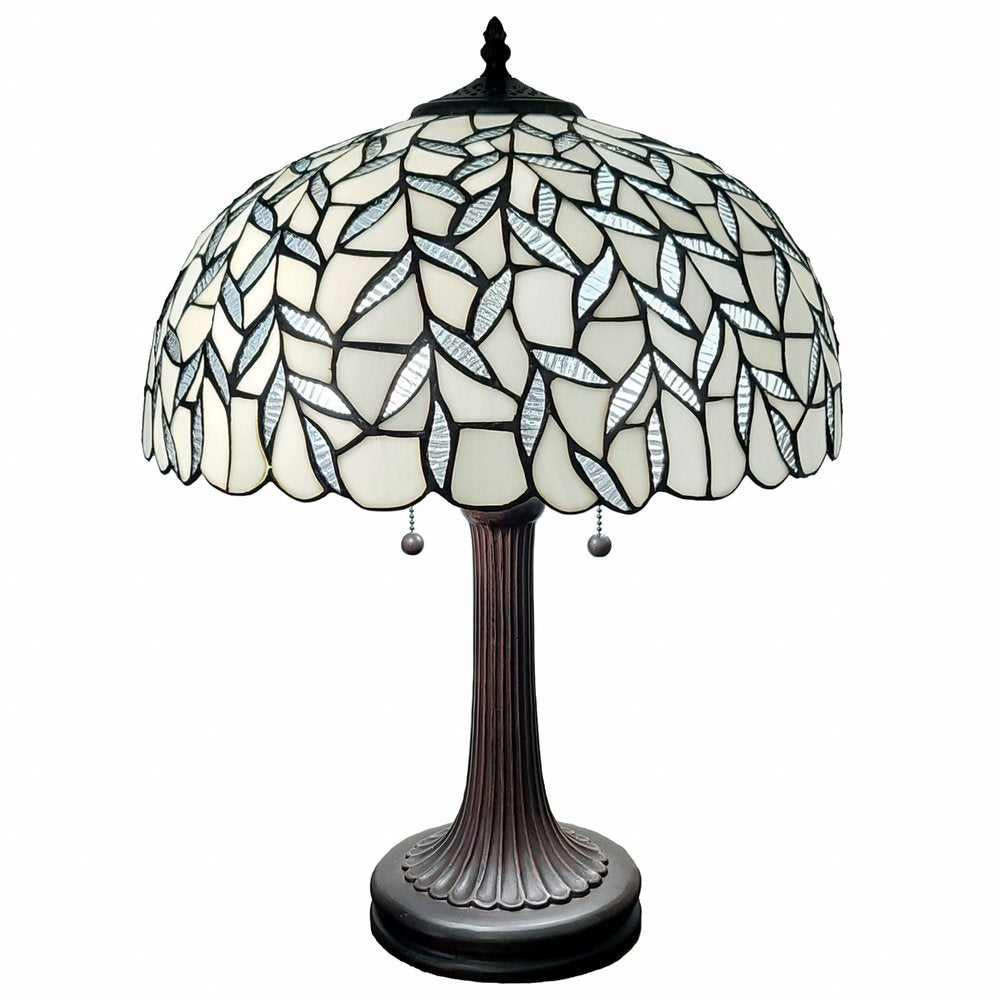 23" Dark Brown Metal Two Light Candlestick Table Lamp With White Shade — view 1