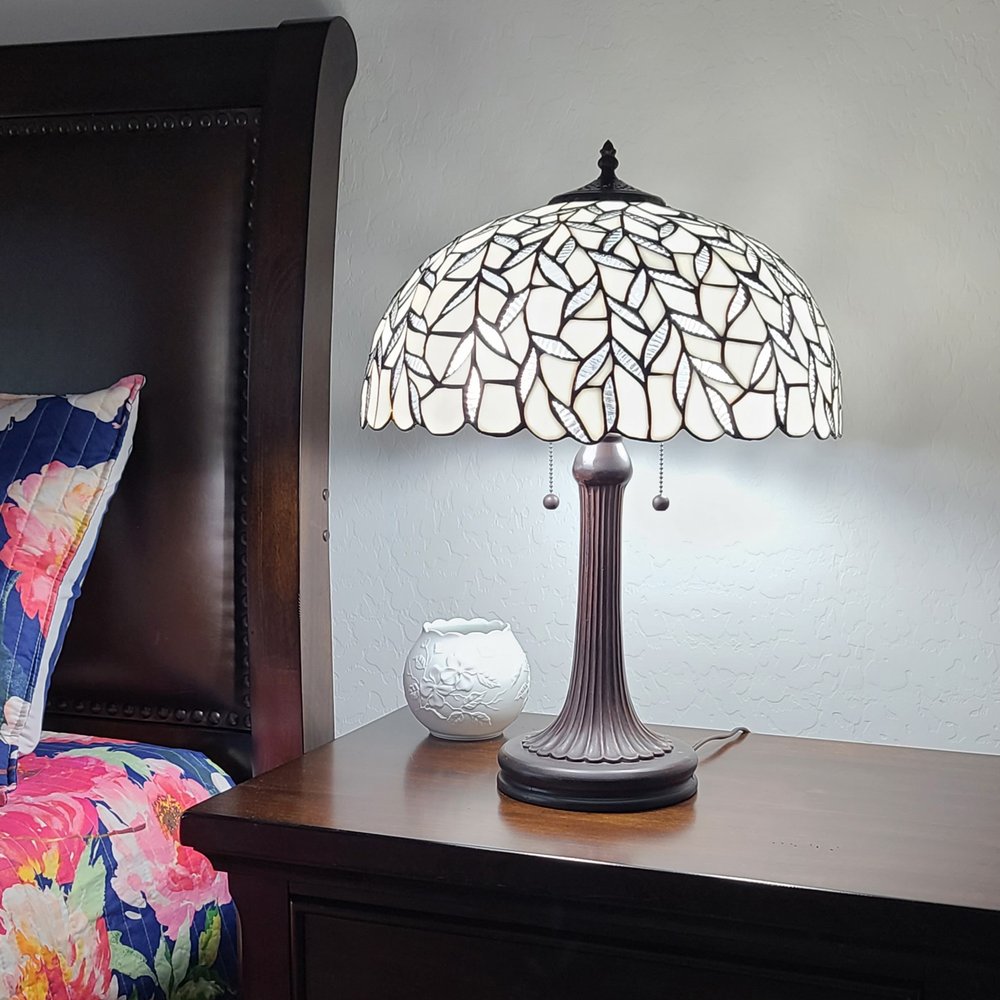 23" Dark Brown Metal Two Light Candlestick Table Lamp With White Shade — view 2