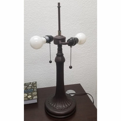 23" Dark Brown Metal Two Light Candlestick Table Lamp With White Shade HomeRoots