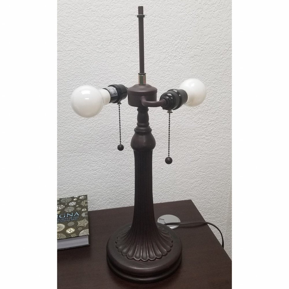 23" Dark Brown Metal Two Light Candlestick Table Lamp With White Shade HomeRoots