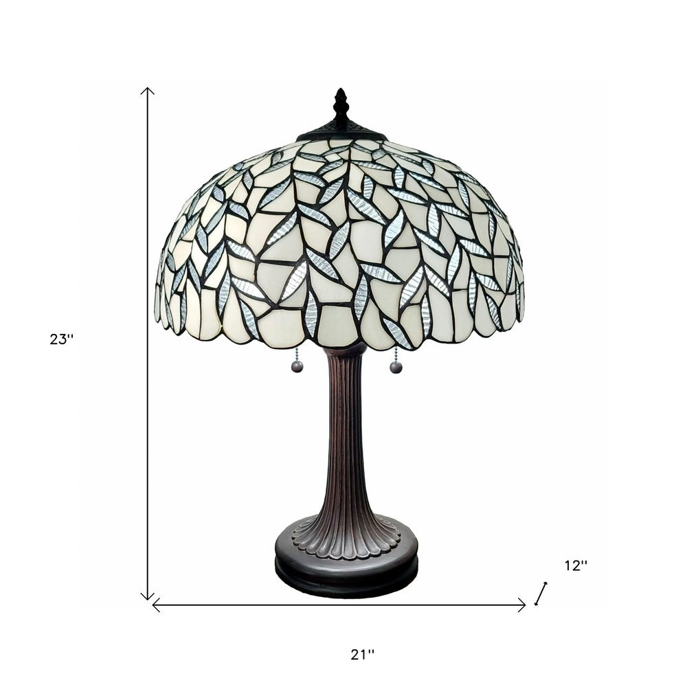 23" Dark Brown Metal Two Light Candlestick Table Lamp With White Shade — view 7