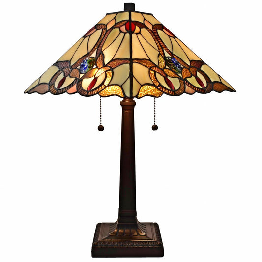 22" Dark Brown Metal Two Light Candlestick Table Lamp With Beige Empire Shade HomeRoots