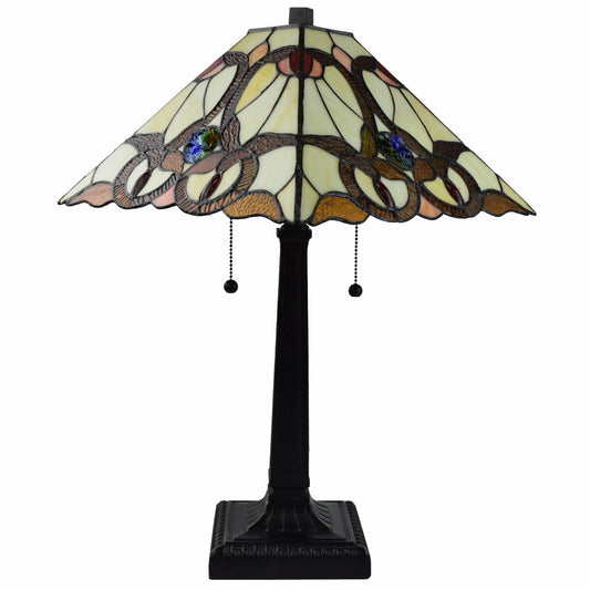 22" Dark Brown Metal Two Light Candlestick Table Lamp With Beige Empire Shade HomeRoots