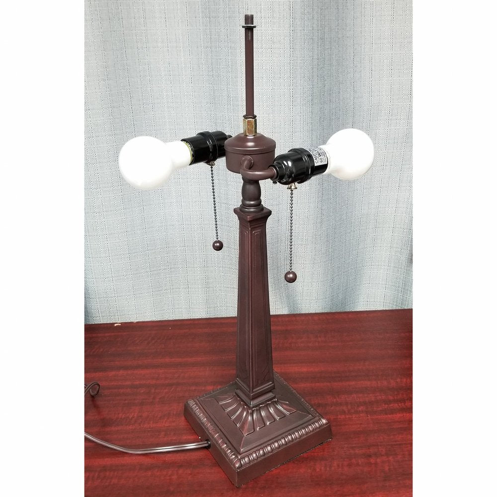 22" Dark Brown Metal Two Light Candlestick Table Lamp With Beige Empire Shade HomeRoots