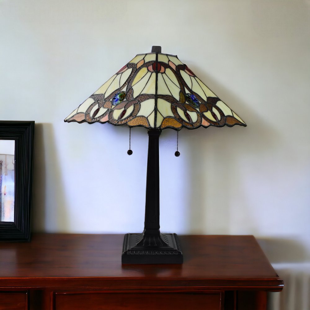 22" Dark Brown Metal Two Light Candlestick Table Lamp With Beige Empire Shade HomeRoots