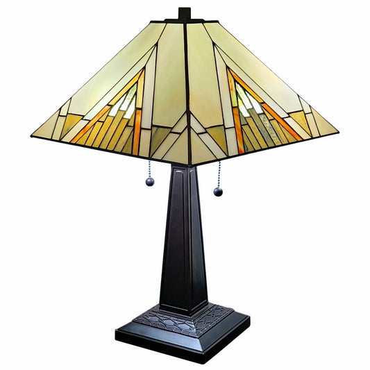 22" Dark Brown Metal Two Light Candlestick Table Lamp With Beige Shade HomeRoots