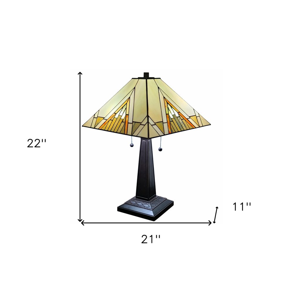 22" Dark Brown Metal Two Light Candlestick Table Lamp With Beige Shade HomeRoots