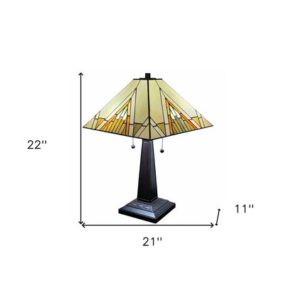 22" Dark Brown Metal Two Light Candlestick Table Lamp With Beige Shade HomeRoots