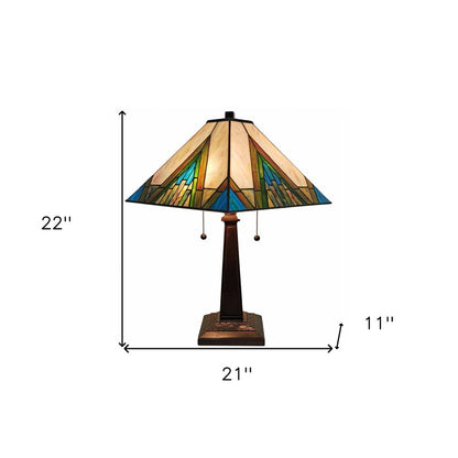 22" Dark Brown Metal Two Light Candlestick Table Lamp With Beige Shade HomeRoots