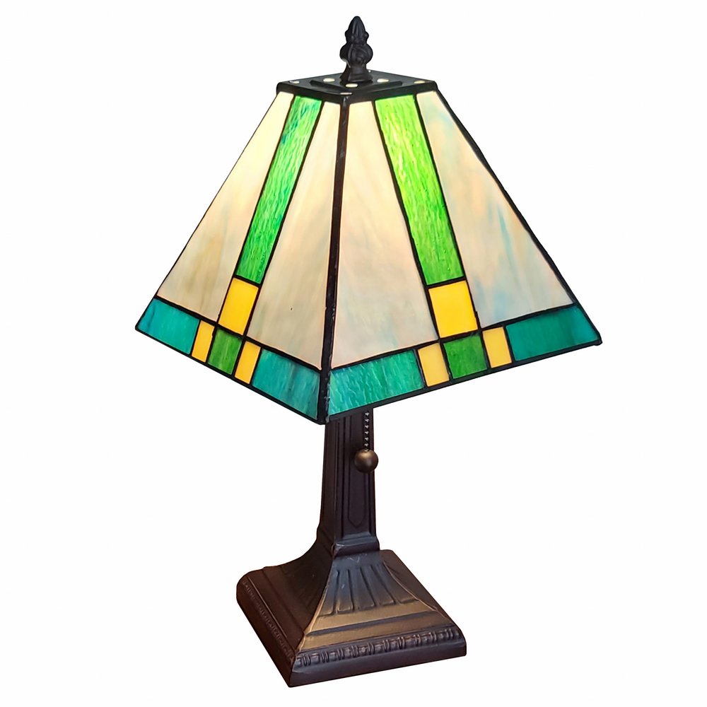 15" Dark Brown Metal Candlestick Table Lamp With Green Shade — view 1