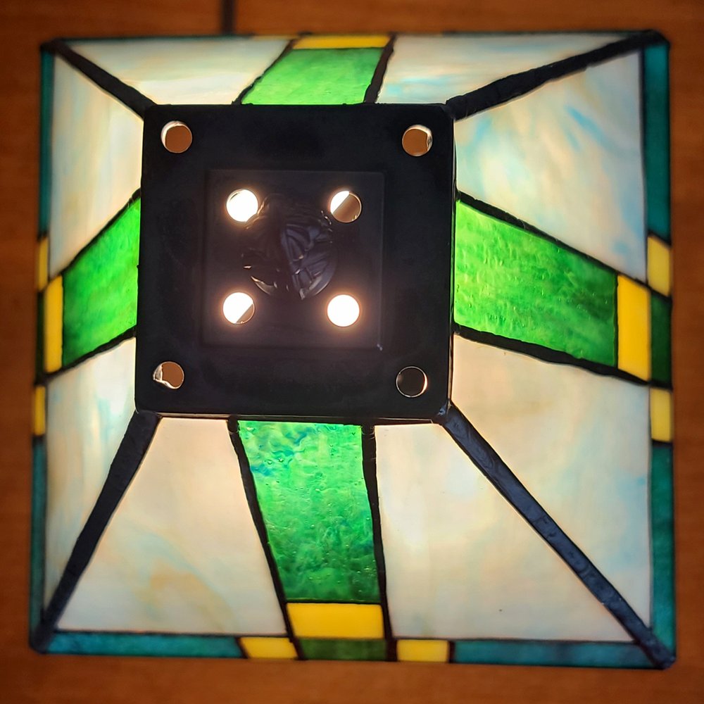 15" Dark Brown Metal Candlestick Table Lamp With Green Shade — view 2
