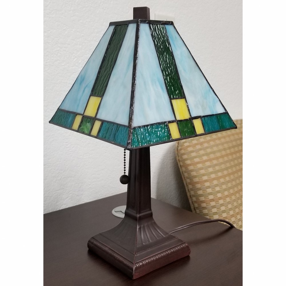 15" Dark Brown Metal Candlestick Table Lamp With Green Shade — view 3