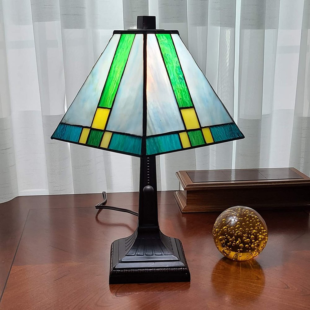 15" Dark Brown Metal Candlestick Table Lamp With Green Shade — view 4