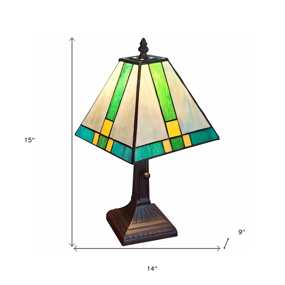 15" Dark Brown Metal Candlestick Table Lamp With Green Shade HomeRoots