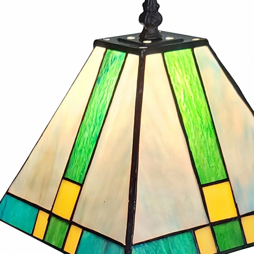 15" Dark Brown Metal Candlestick Table Lamp With Green Shade — view 6