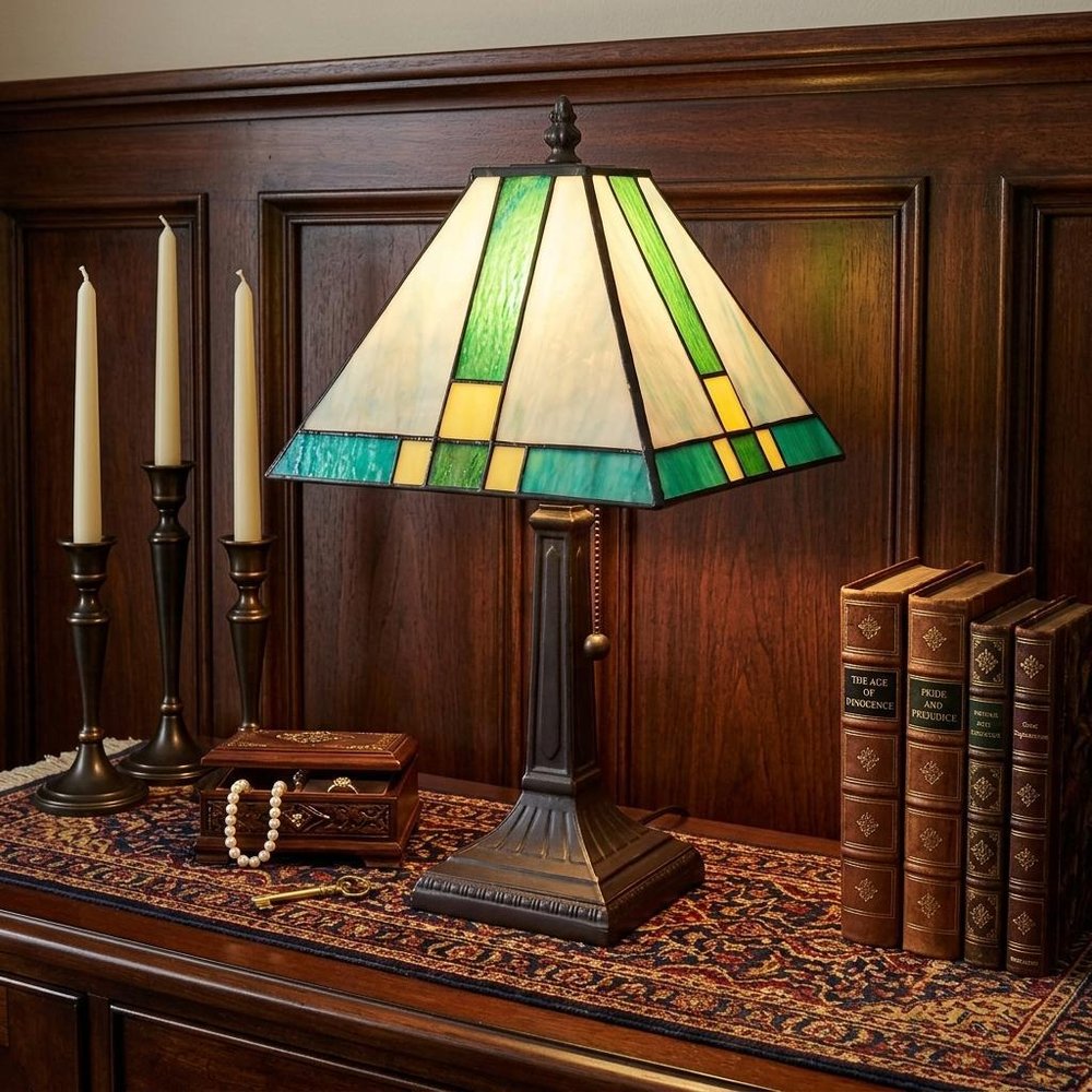 15" Dark Brown Metal Candlestick Table Lamp With Green Shade HomeRoots