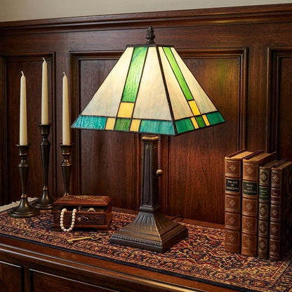 15" Dark Brown Metal Candlestick Table Lamp With Green Shade HomeRoots