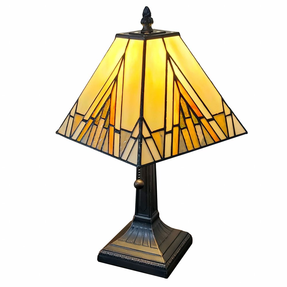 15" Dark Brown Metal Candlestick Table Lamp With Beige Shade — view 1