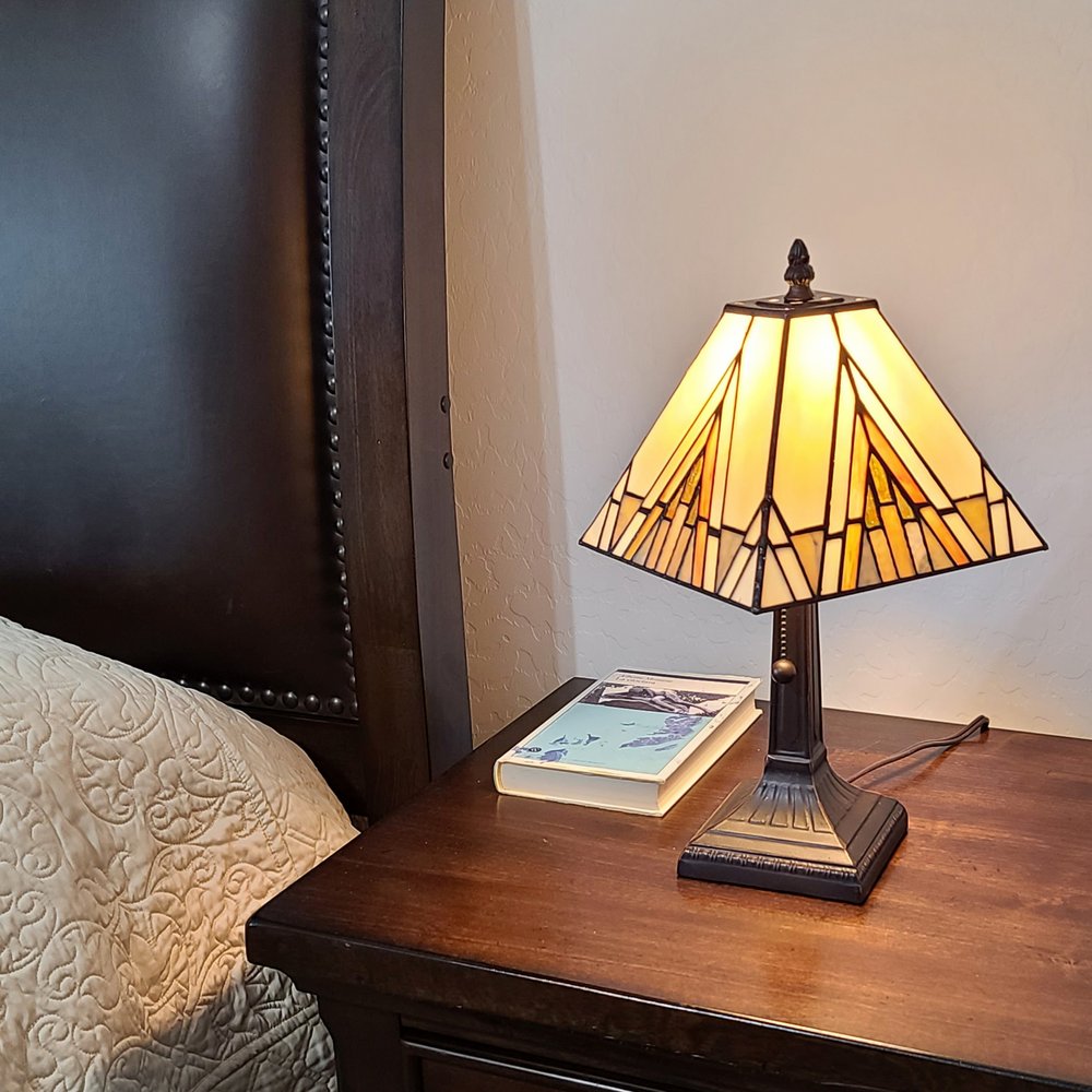 15" Dark Brown Metal Candlestick Table Lamp With Beige Shade — view 3
